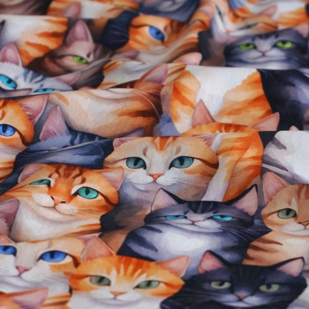 Baumwollstoff Motivdruck digital Katzen allover